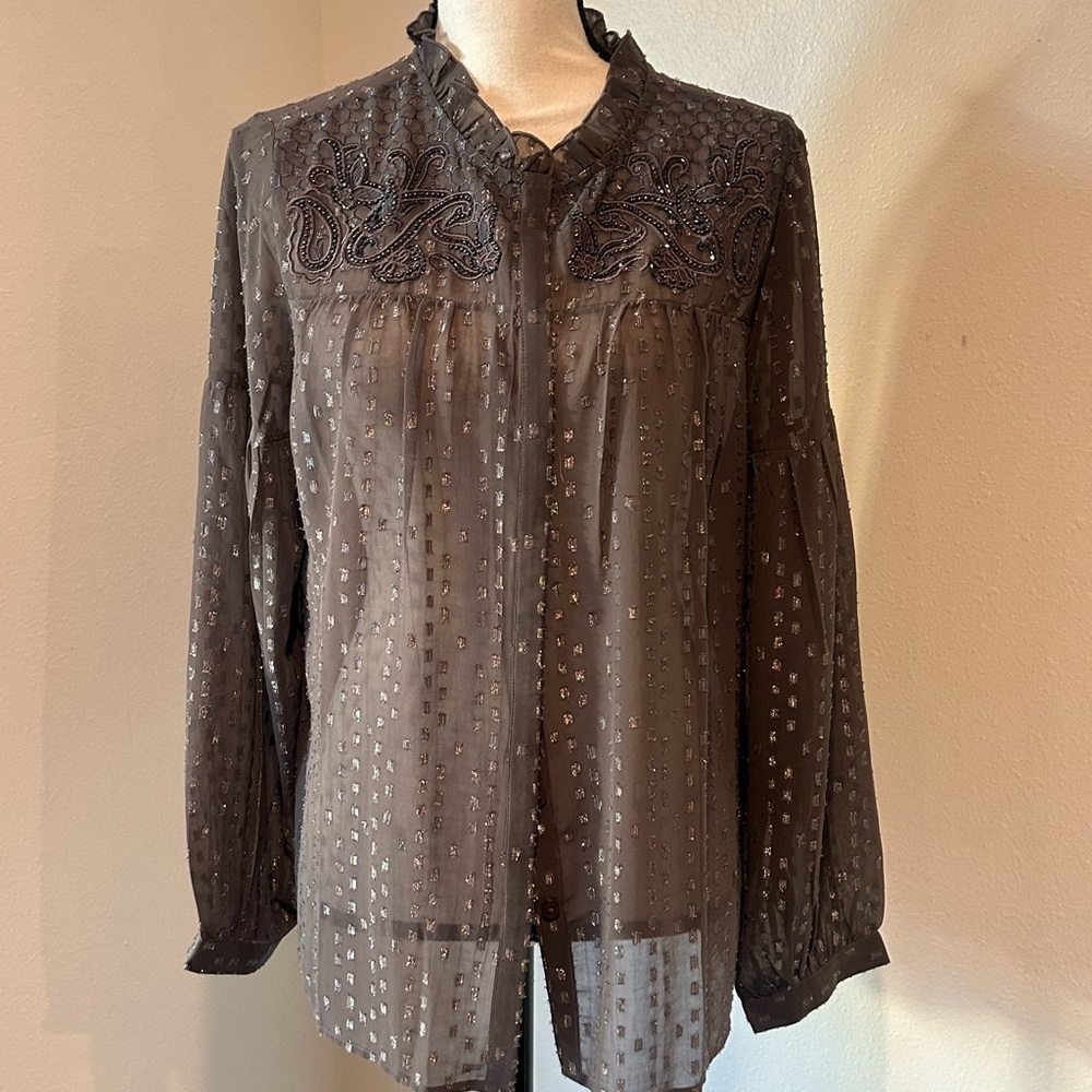 Chicos Elegant Sheer grey Blouse